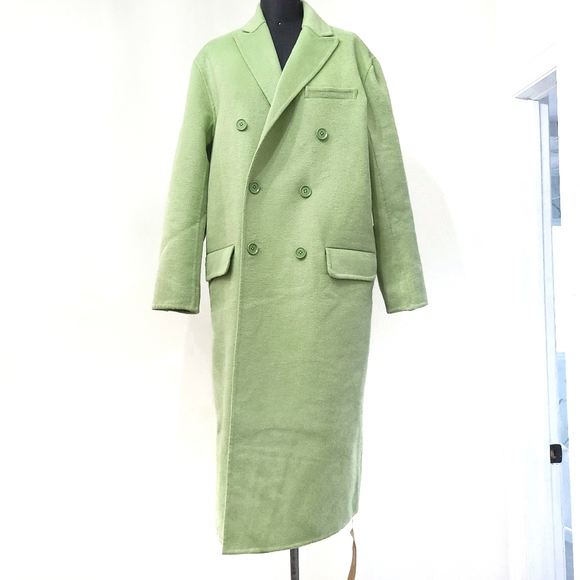 Reformation Sustainable Hayden Green Double Breasted Long Wool Coat - Picture 2 of 16